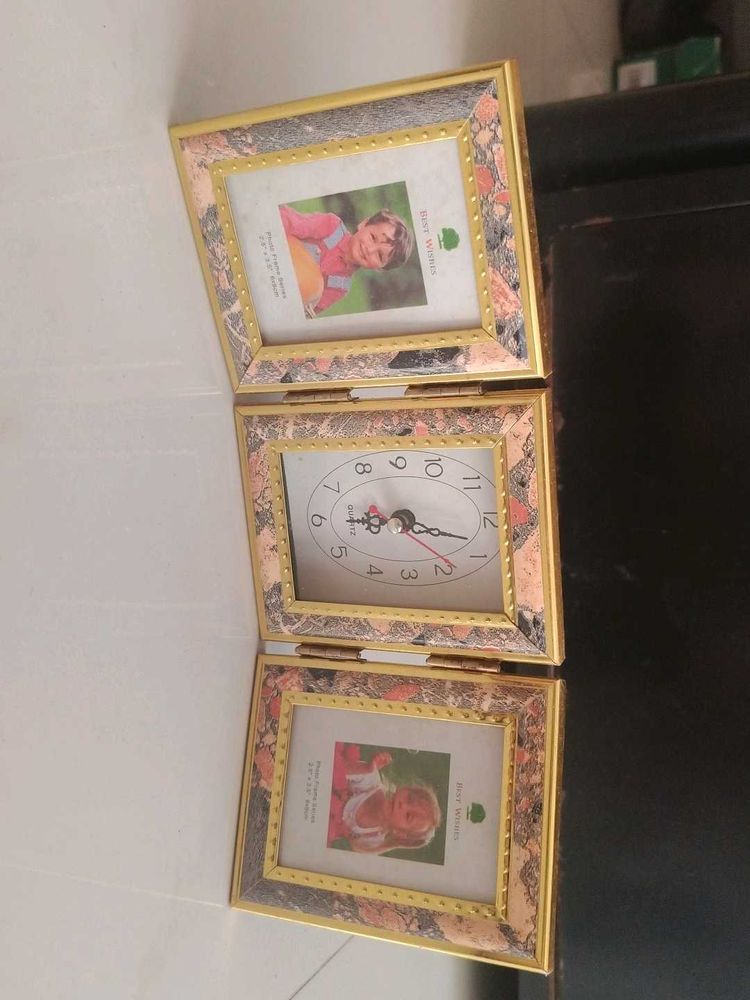 Foldable Triple Photo Frame with Clock