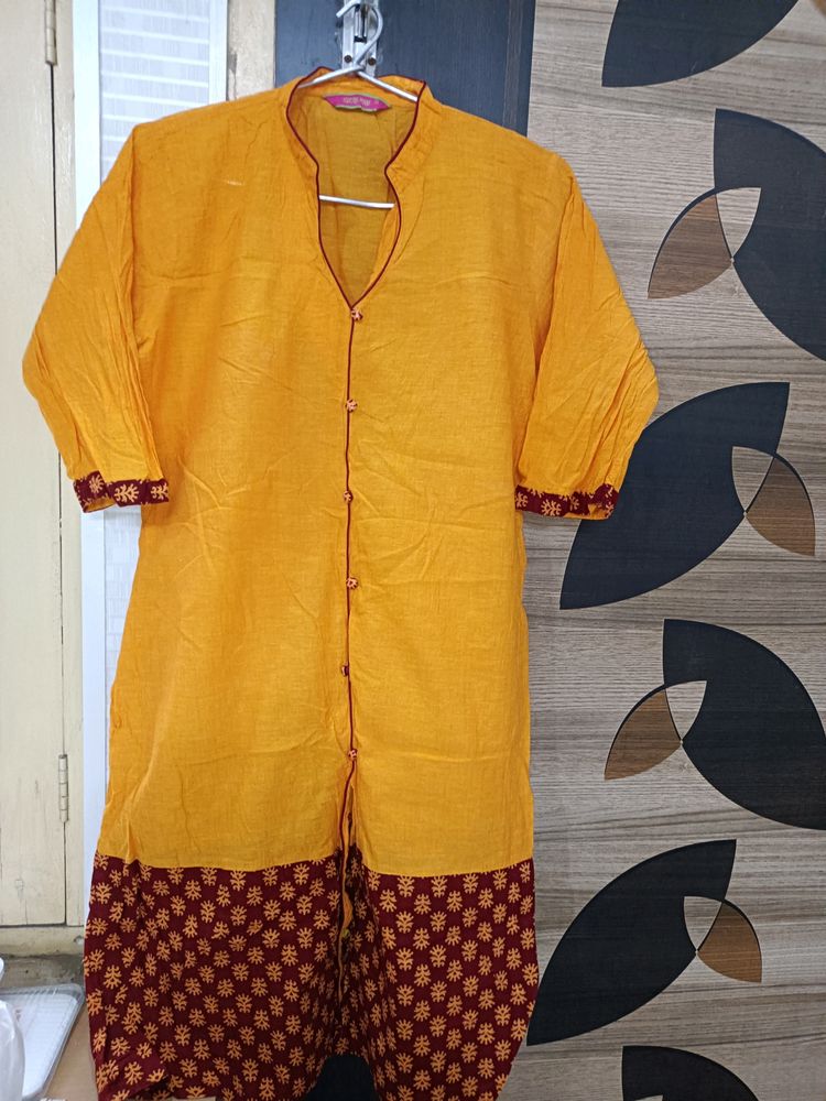Yellow And Mehrun Colour Kurtaa