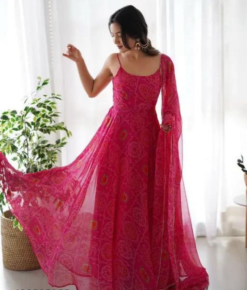 Elegant Pink Printed Anarkali Kurta