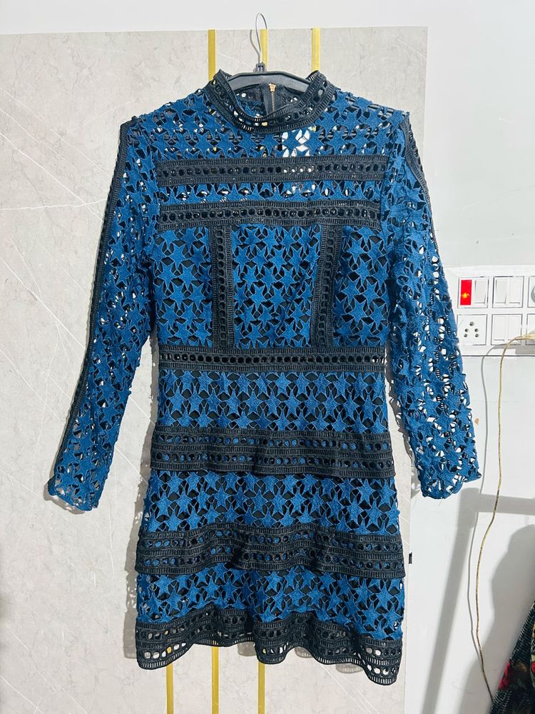 Elegant Blue Lace Dress