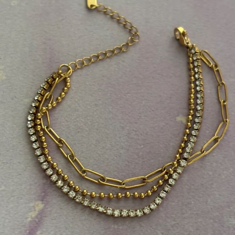 Triple Layered Tennis Gold Bracelet