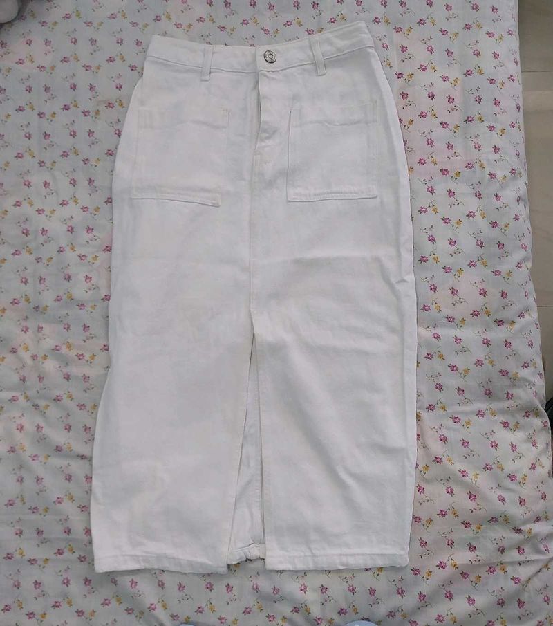 White Denim Midi Skirt