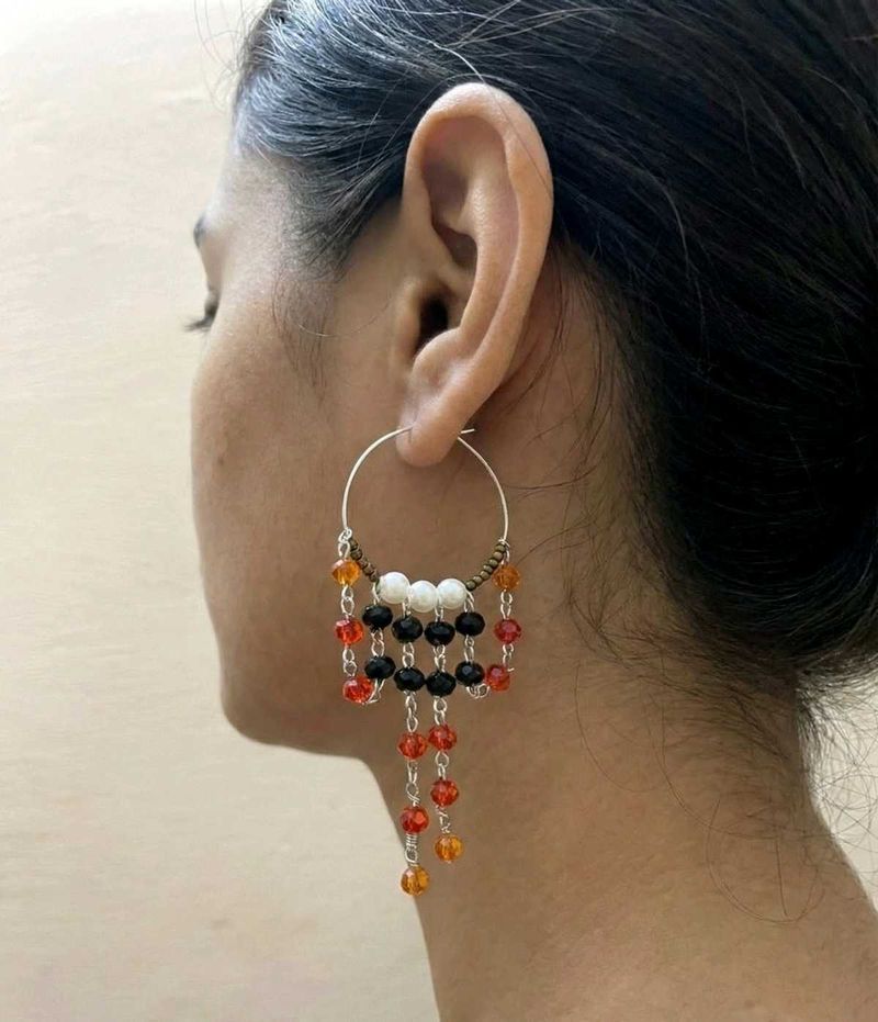 Beaded Dangle Hoop Earrings