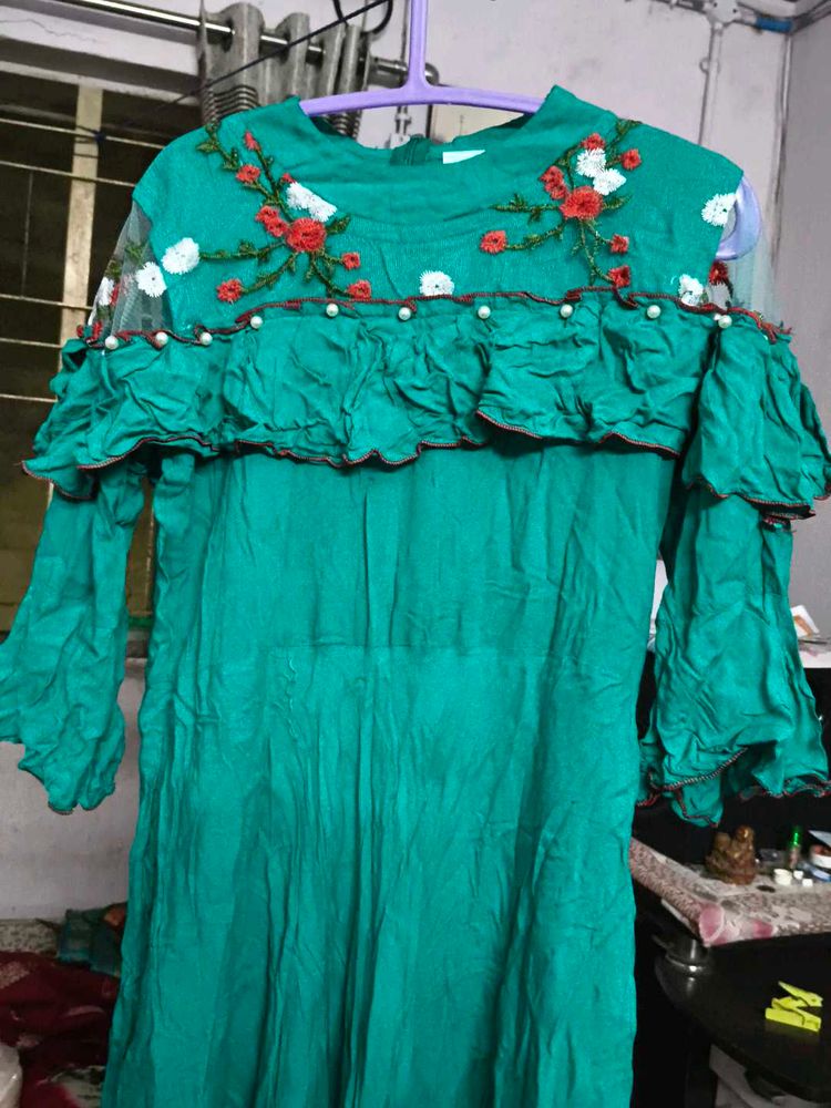 Green Embroidered Dress