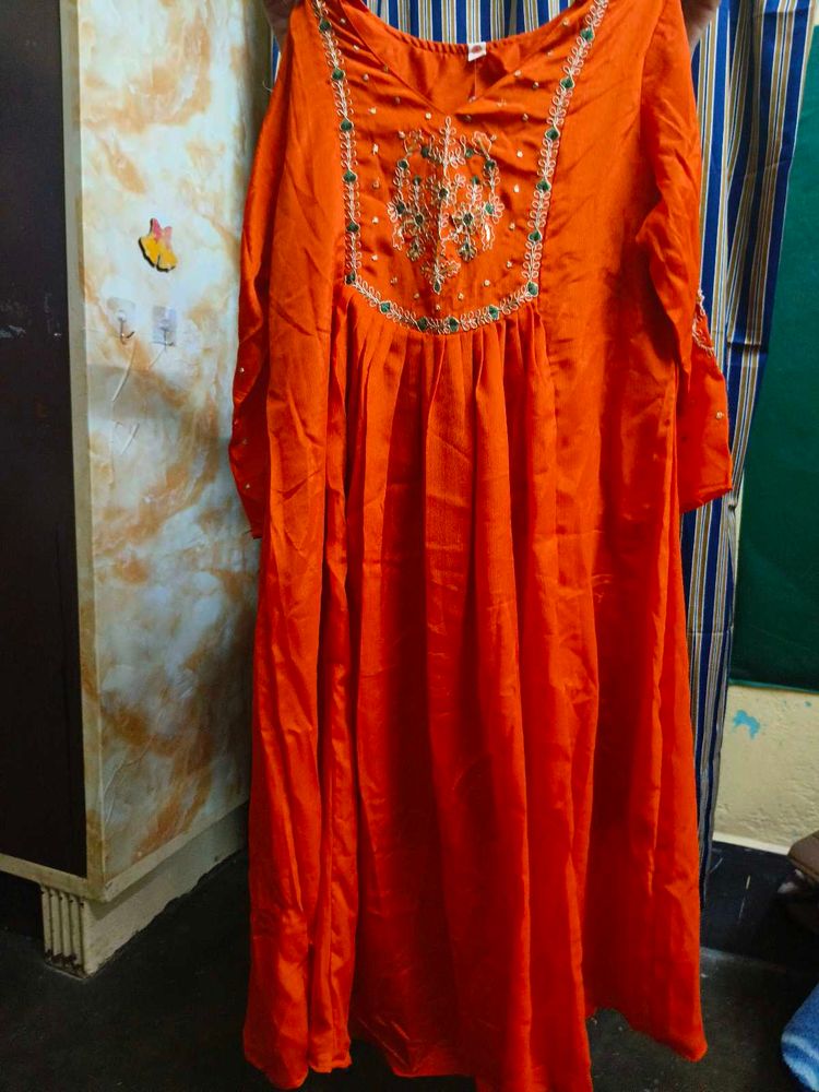 Orange Embroidered Kurta