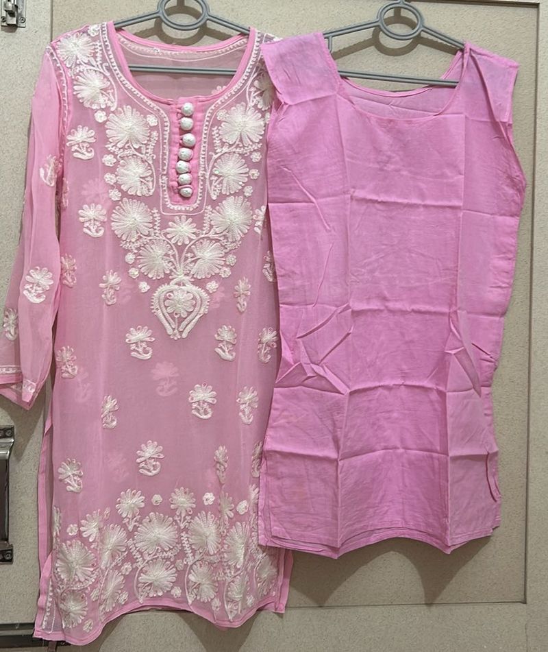 Pink Embroidered Kurta Sets