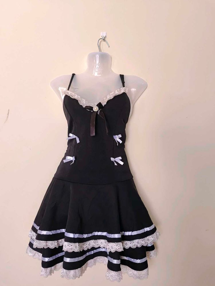 Black Lace Up Sling Mini Korean Dresses