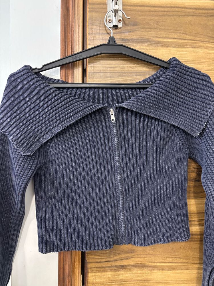 Ribbed Knit Zip-Up Cardigan