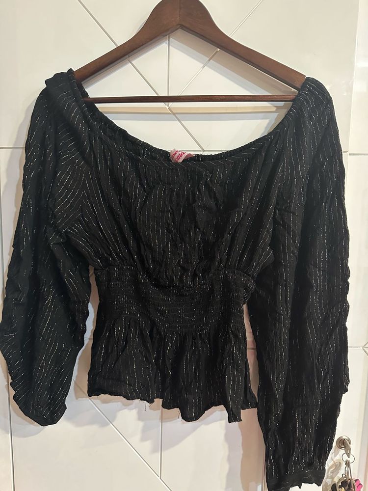 Black Sparkly Peasant Top
