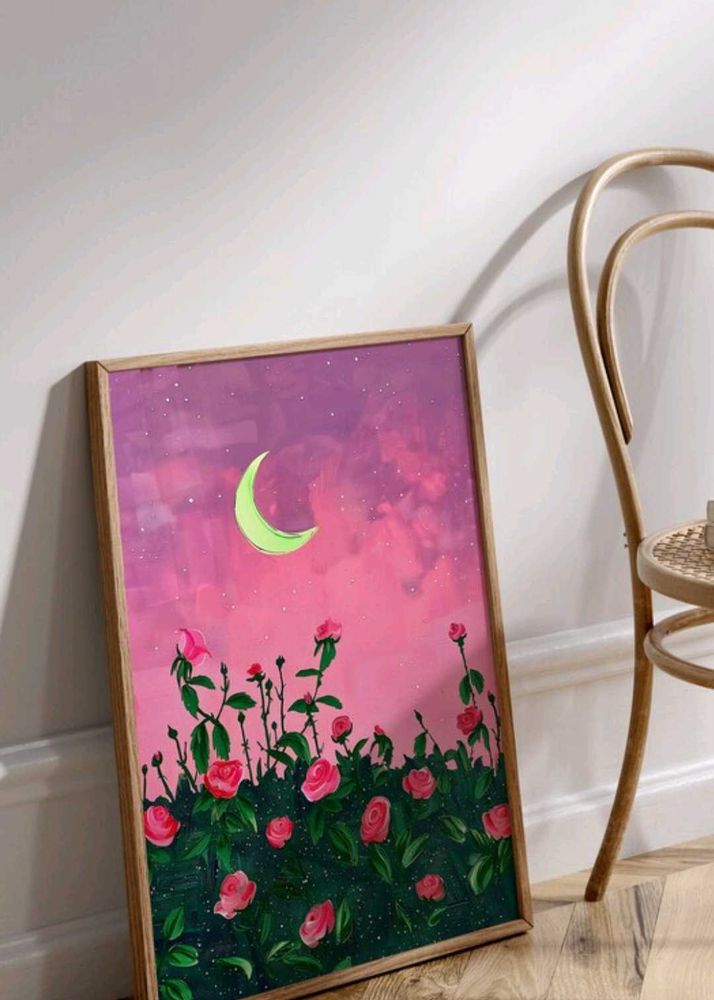 Dreamy Moon &amp; Roses Framed Art Print