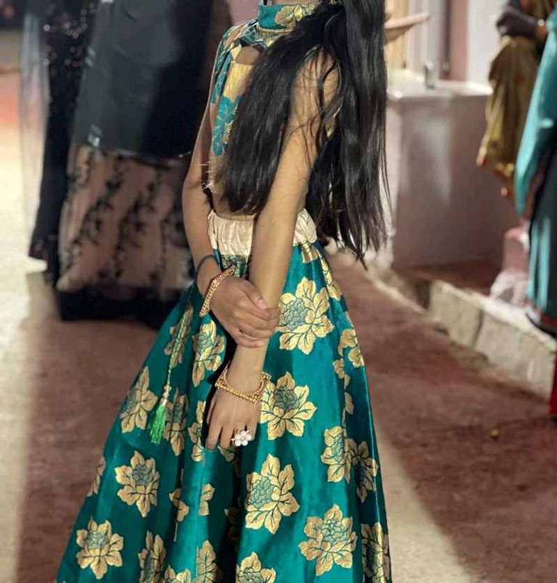 Gold Floral Lehenga Set For 12-13 Year Girl