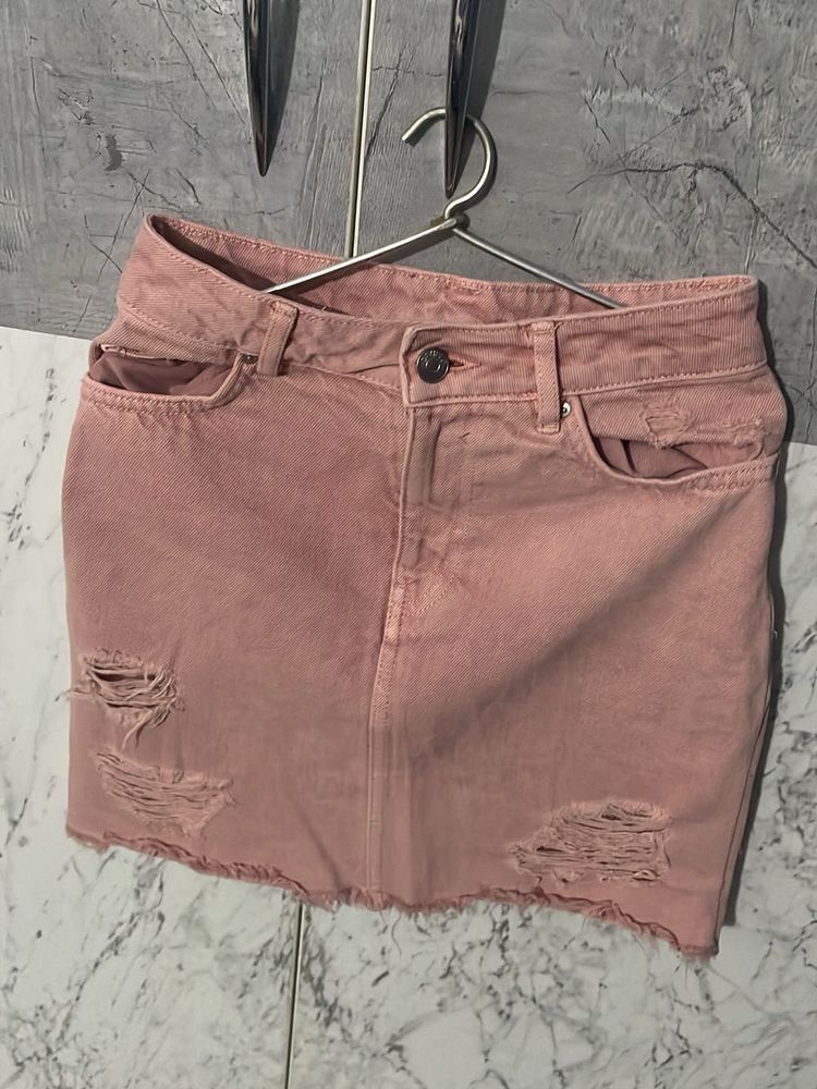 Pink Denim Mini Skirt