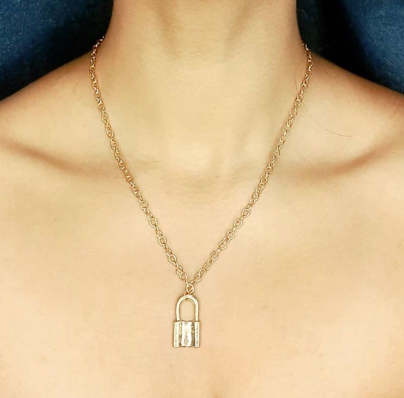 Gold Lock Pendant Necklace