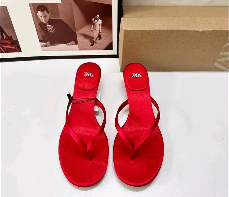 ZARA Red Thong Heel Sandals