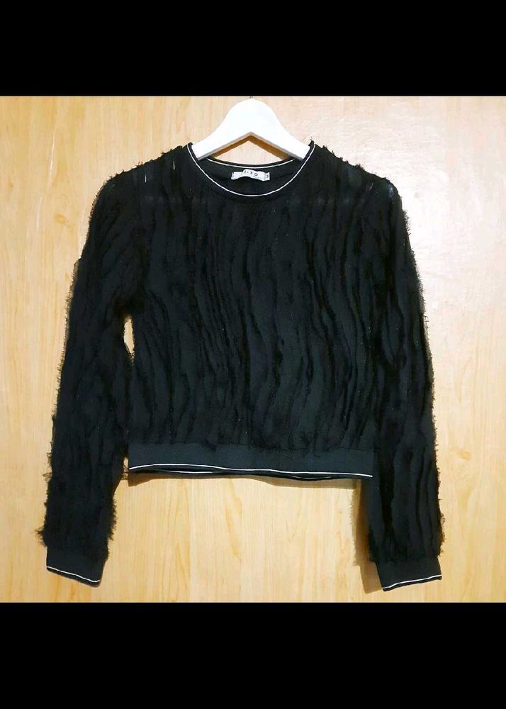 Fuzzy Black Long Sleeve Top
