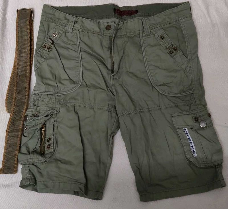 Olive Green Cargo Shorts with Belt 🩳