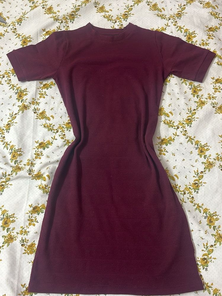 Burgundy Knit Mini Dress