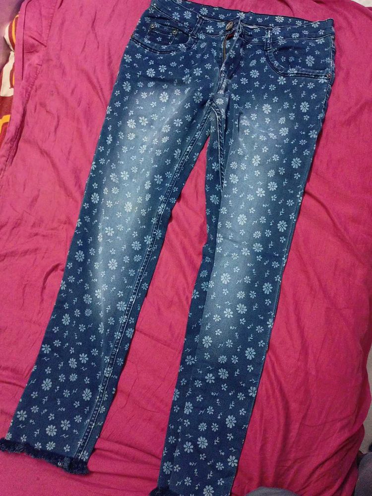 Floral Print Jeans