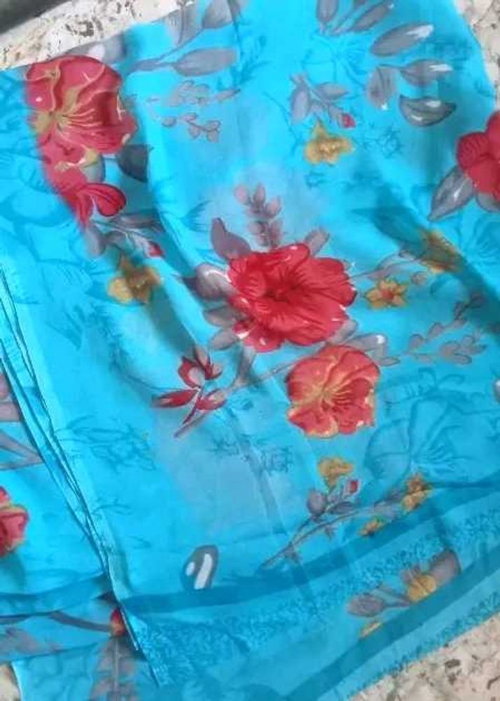 Georgette Aqua Blue Saree With BlouseName: Georget