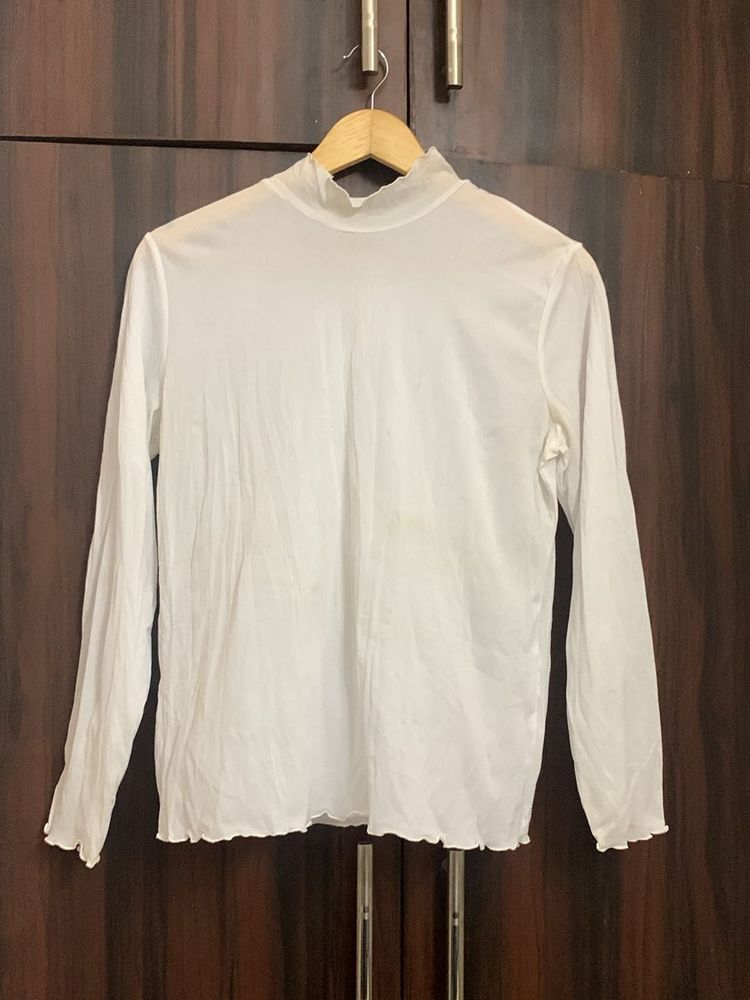 White Mock Neck Long Sleeve Top