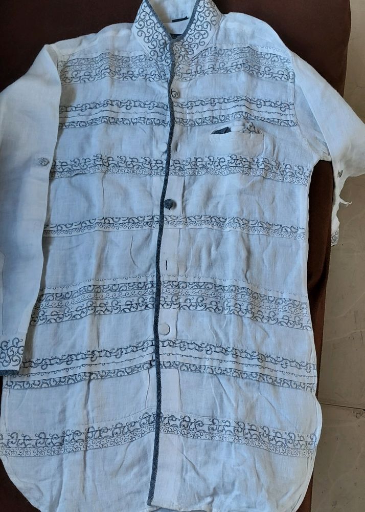 White Embroderied Short Kurta For Boy