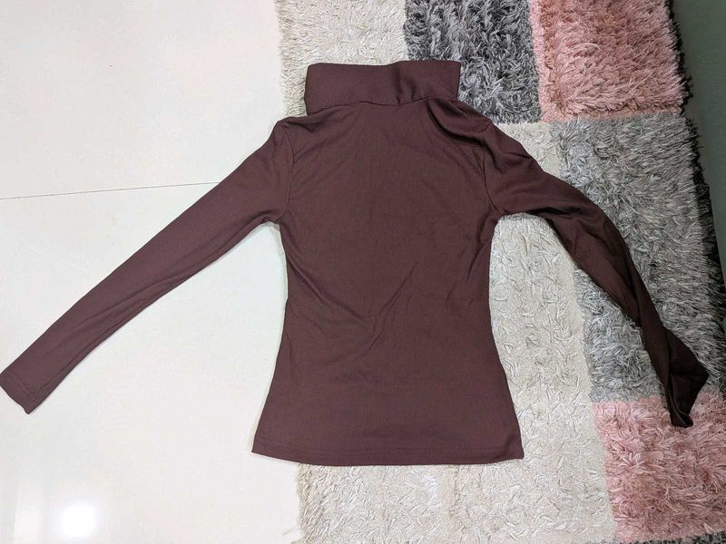 Brown Turtleneck Top