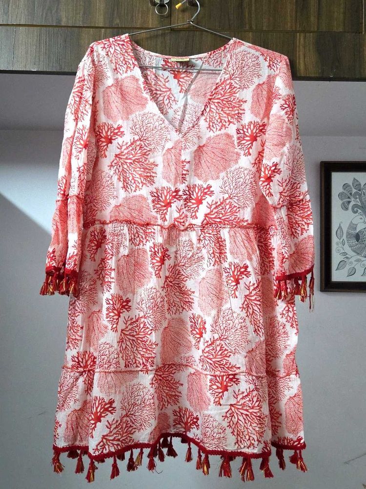 Red Tassle Short Kurta