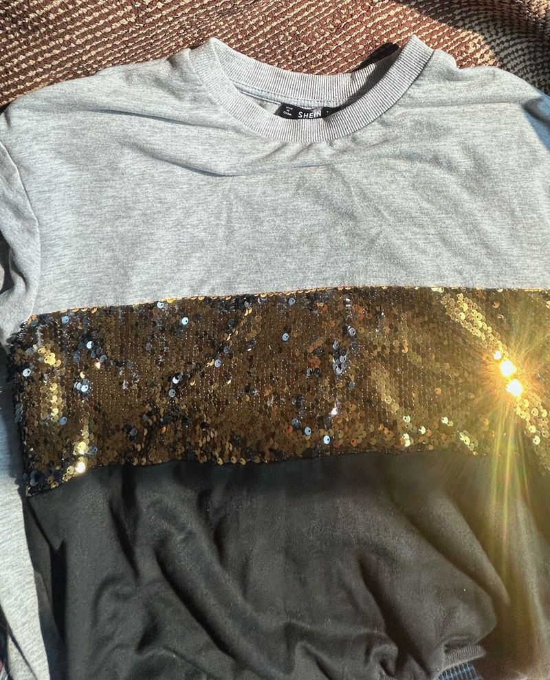 Shein Contrast Sequin Drop Shoulder Sweatshi