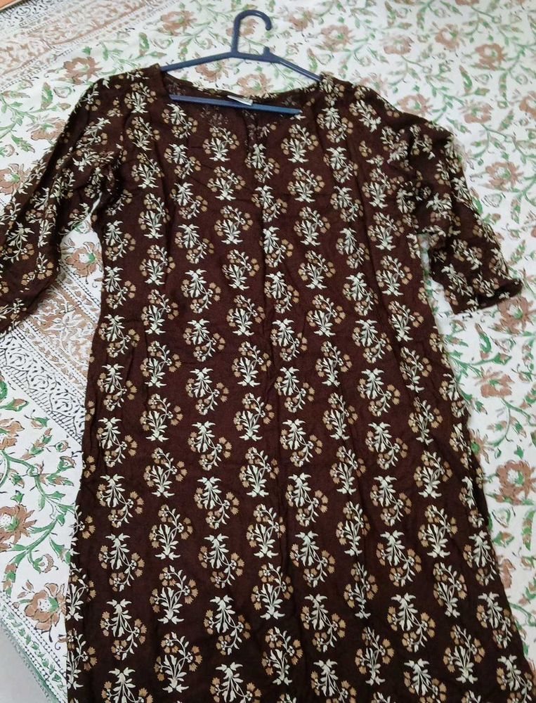 Brown Floral Print Kurti