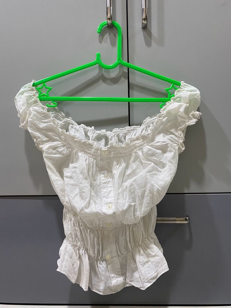 Fairy White Shoulder Crop Top