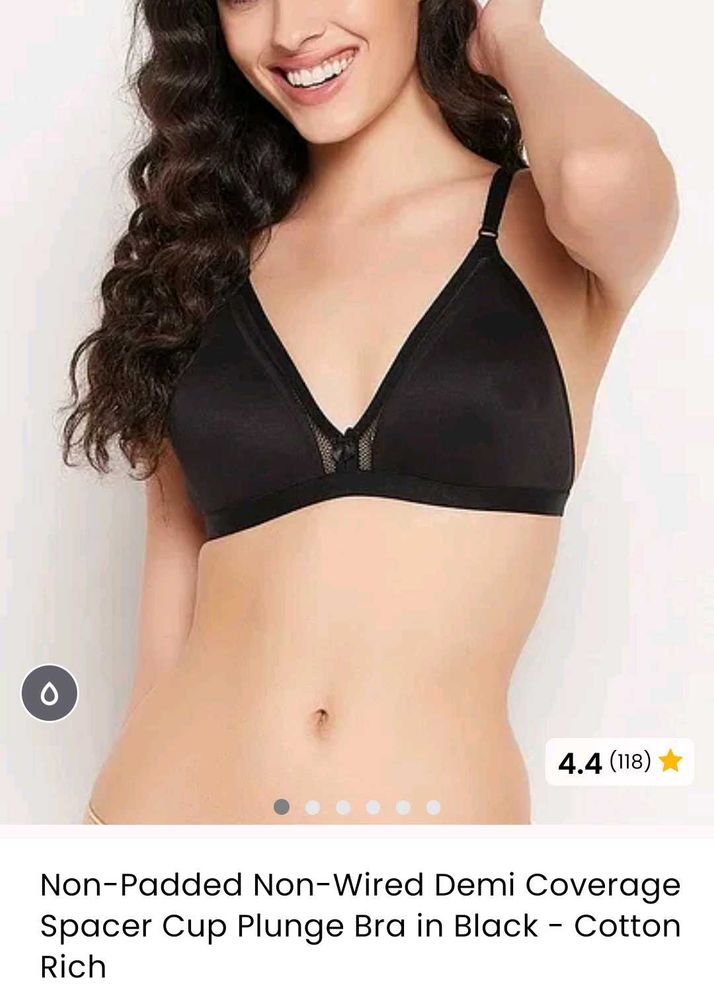 Non-Padded Non-Wired Black Cotton Rich Bra