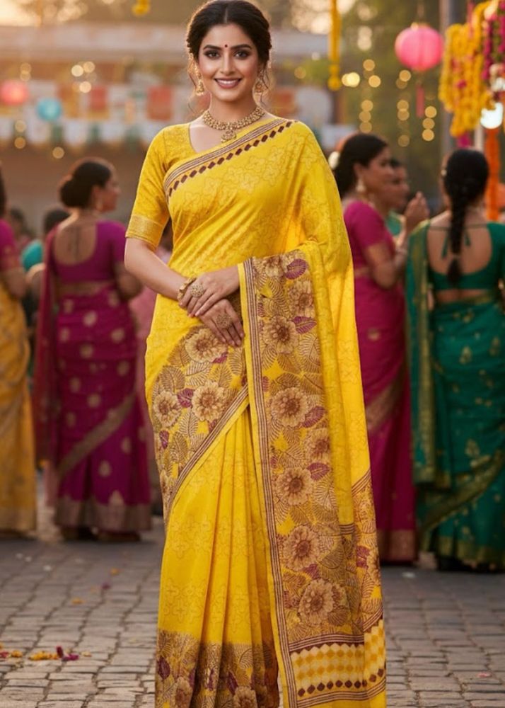 Elegant Yellow Floral Saree