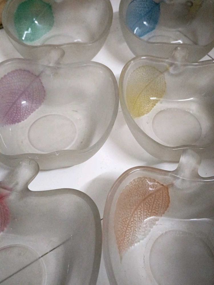 Apple Shaped Frosted Glass Bowls Set Of 6