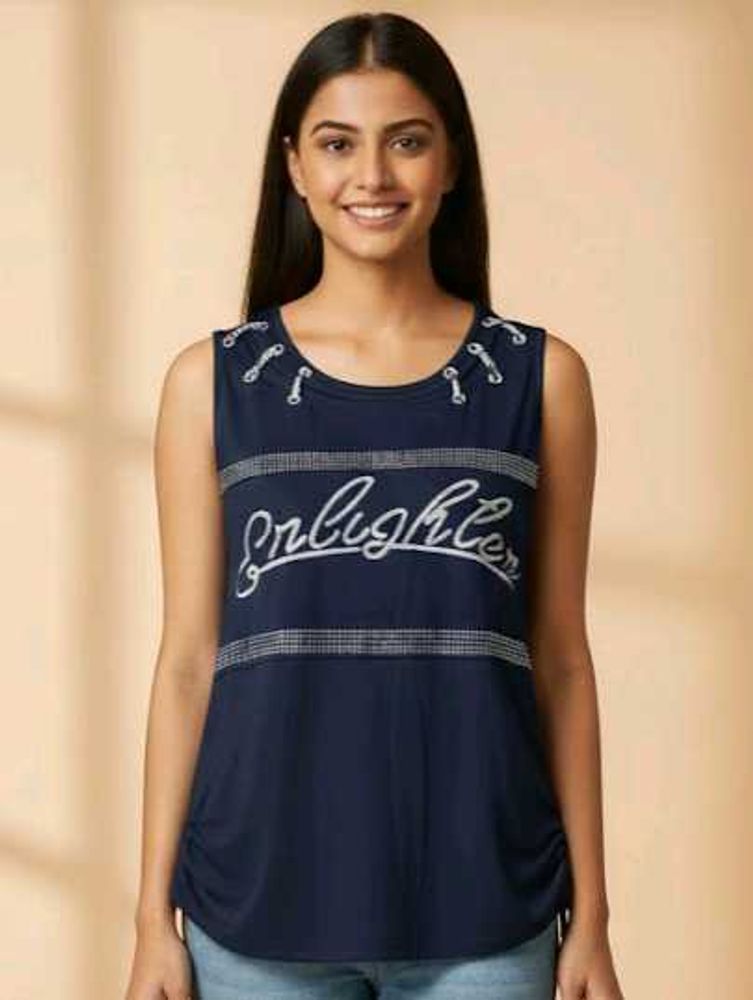 ‼️FREE DELIVERY‼️ Navy Graphic Tank Top