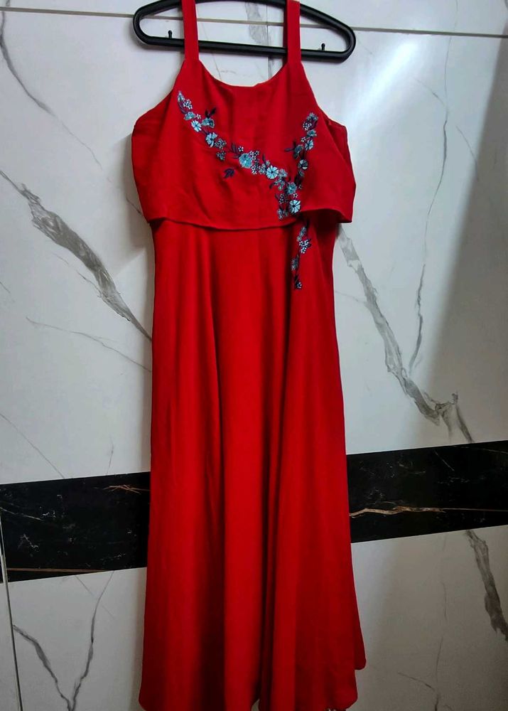 Red Floral Applique Maxi Dress