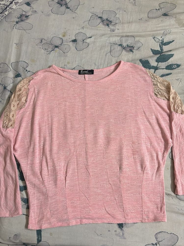 Pink Lace Shoulder Top