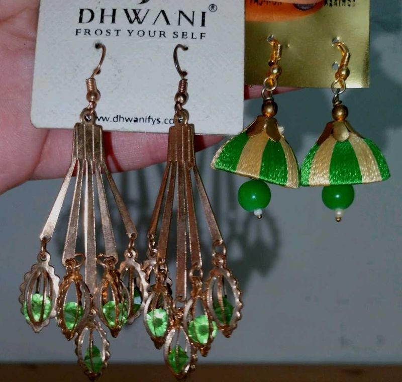 Green &amp; Gold Statement Earrings - Dhwani