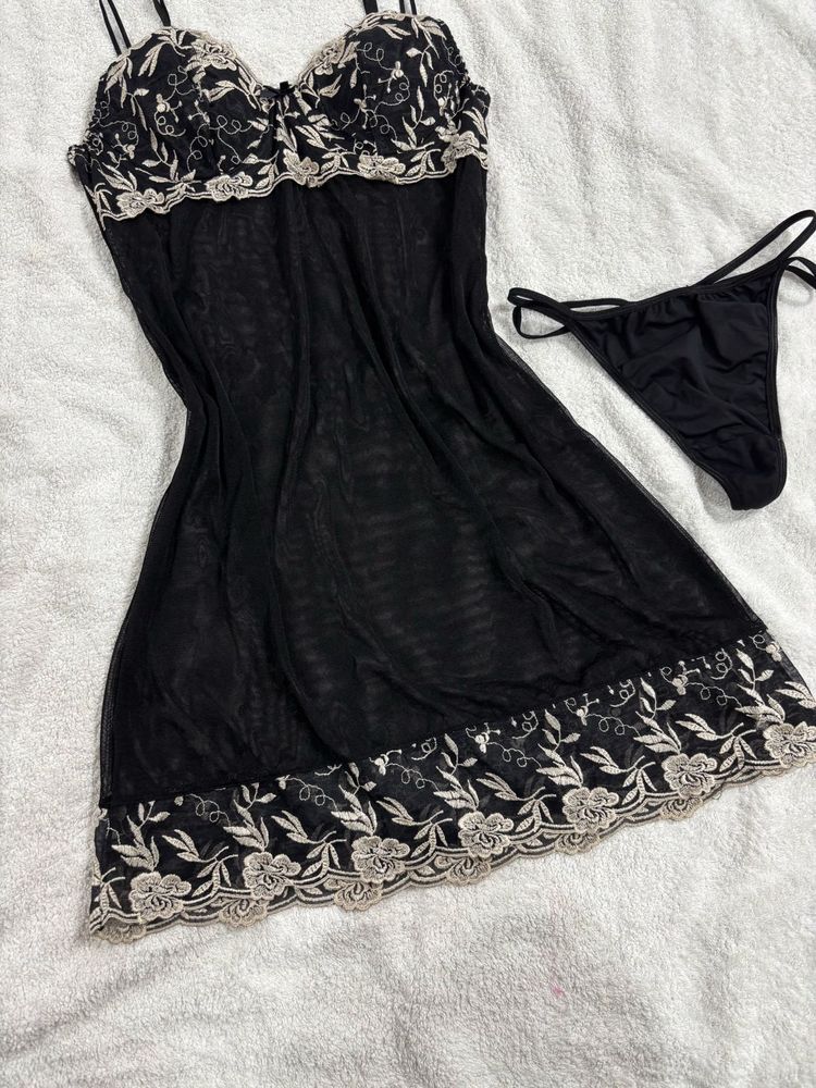 Black Floral Lingerie Set