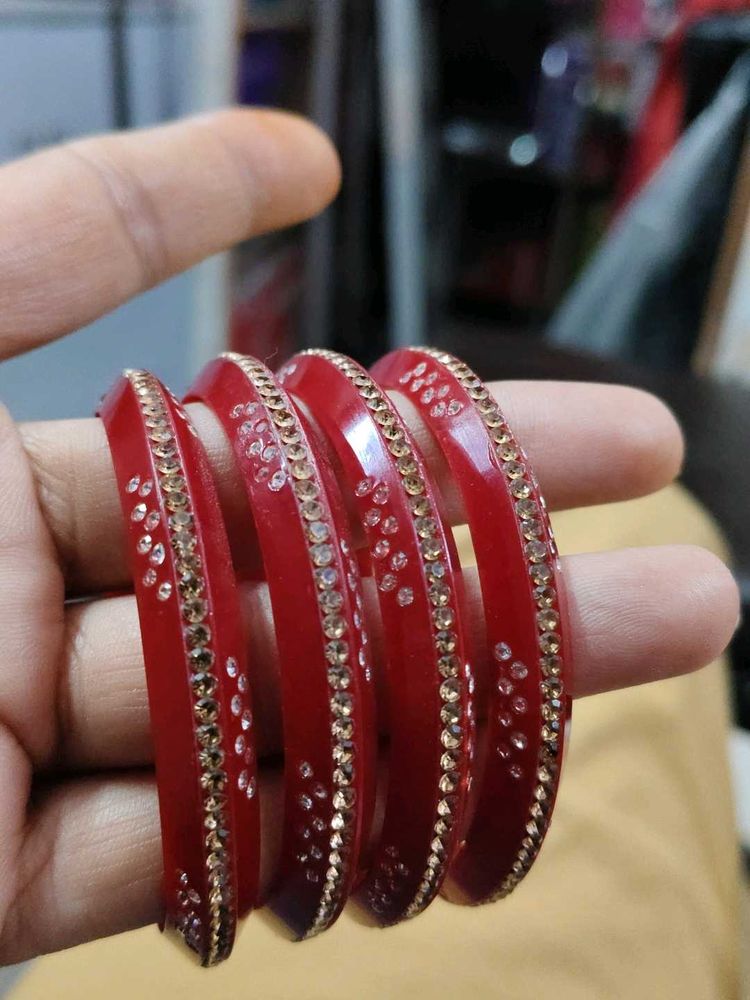 Red &amp; Gold Embellished Bangle Set