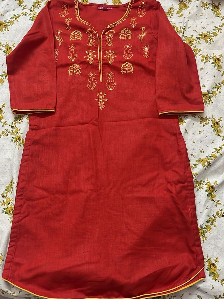 Trends Red Embroidered Kurta