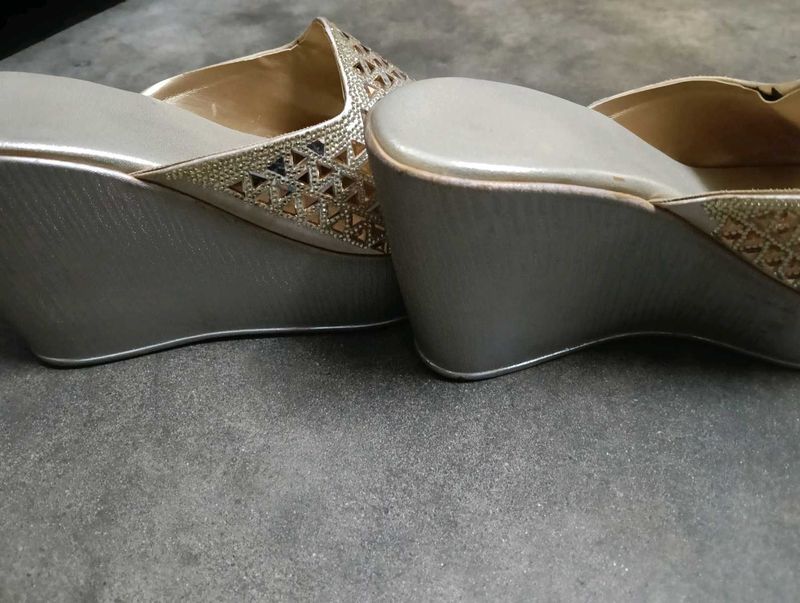 Elegant Gold Wedge Heel Slides