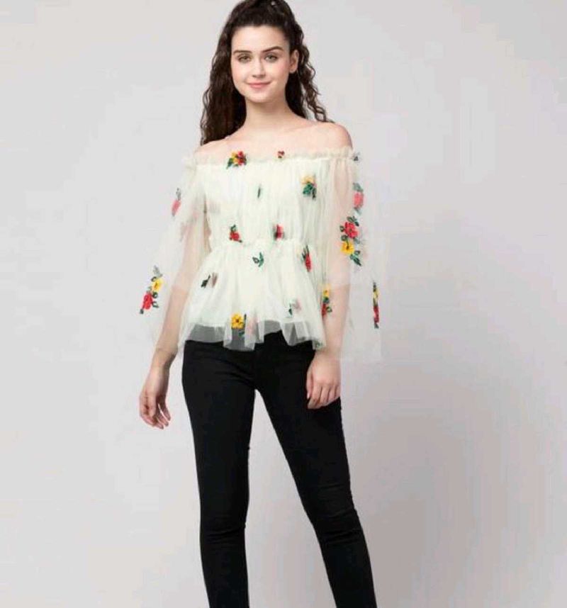 Floral Embroidered Off-Shoulder Top