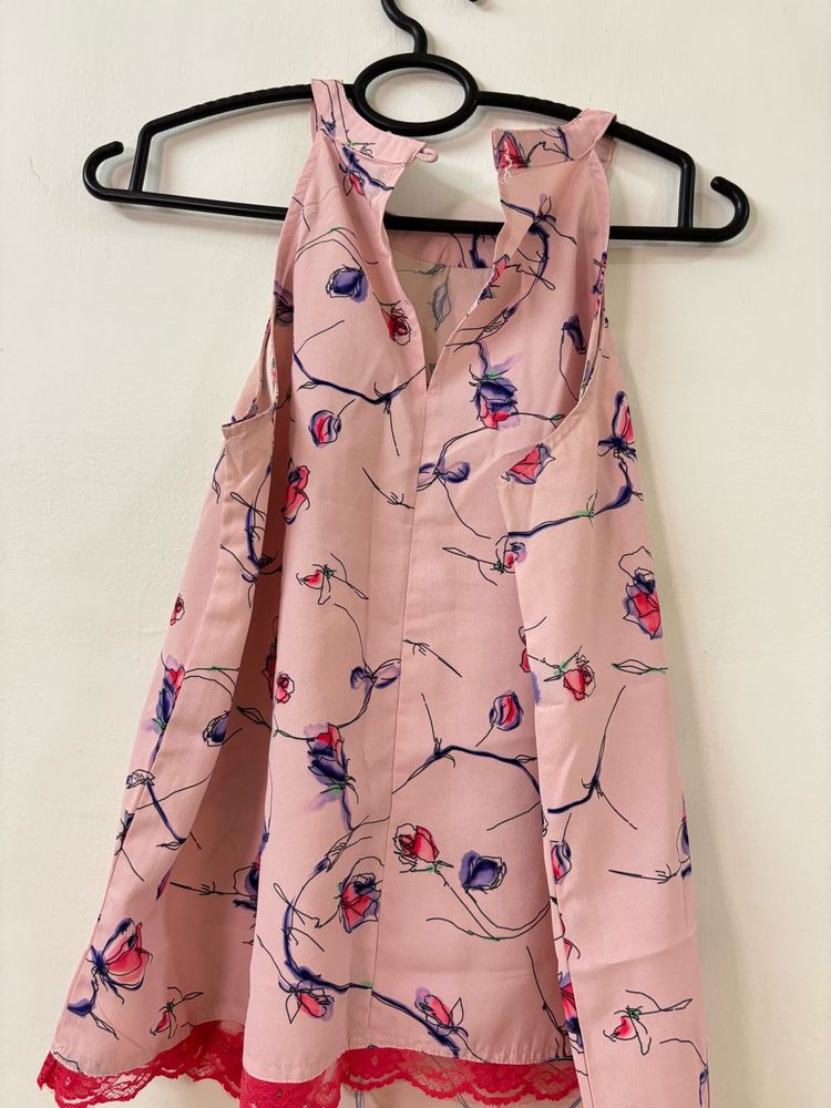 Floral Dress with Lace Trim