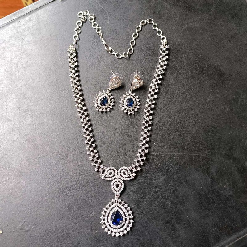 Elegant Blue Stone AD Necklace &amp; Earring Set
