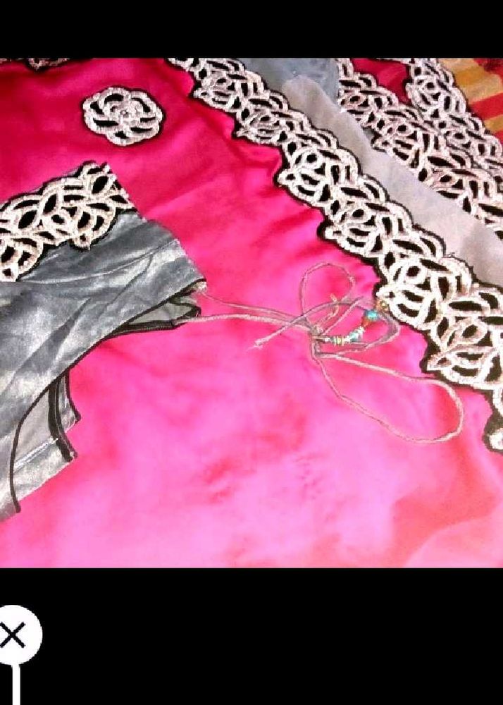 Pink &amp; Silver Silk Saree With Blouse