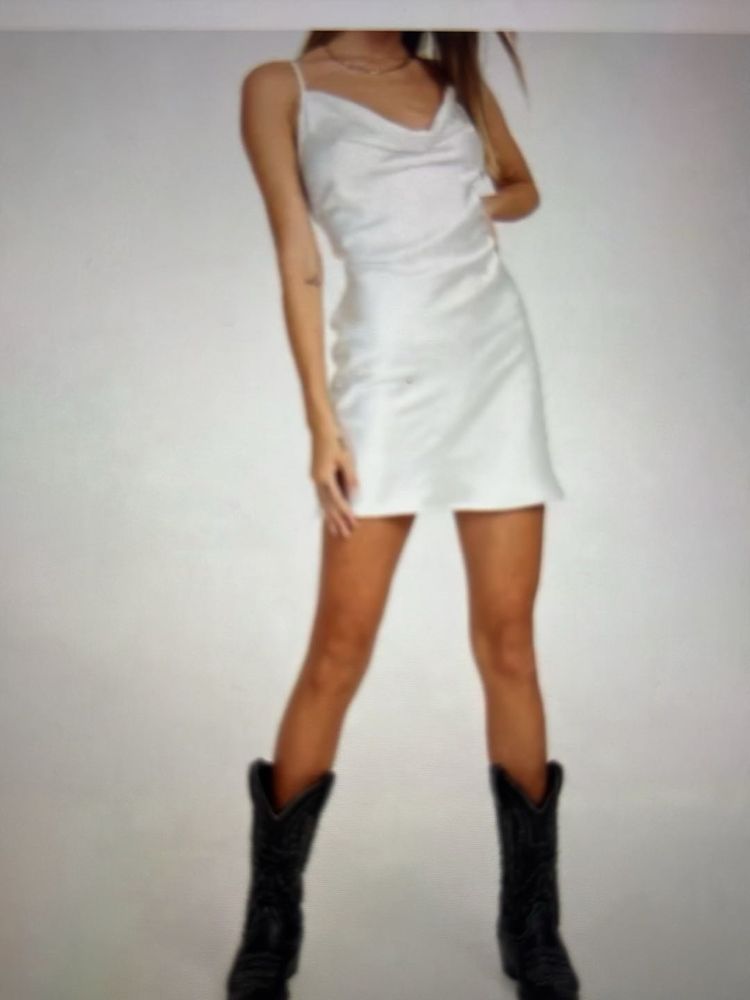 White Slip Dress In Satin