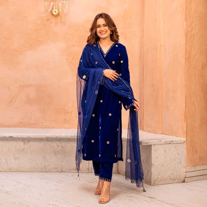 vibrant royal blue Velvet suit