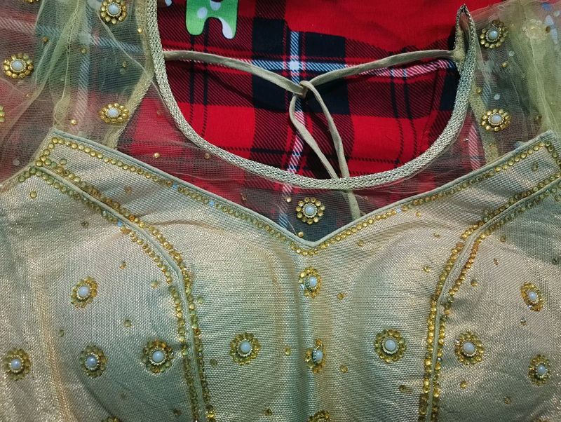 Party Wear Round Neck Pearl Embellished Blouse
