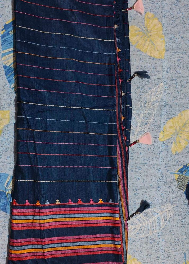 Handwoven Navy Blue Cotton Saree