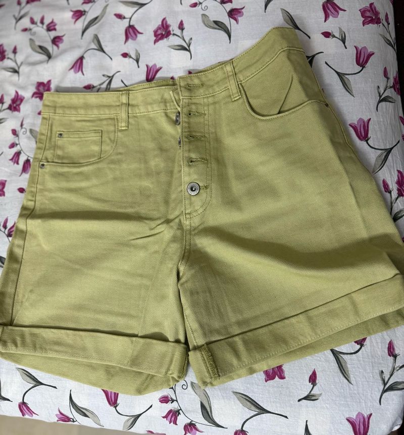 Olive Green Denim Shorts